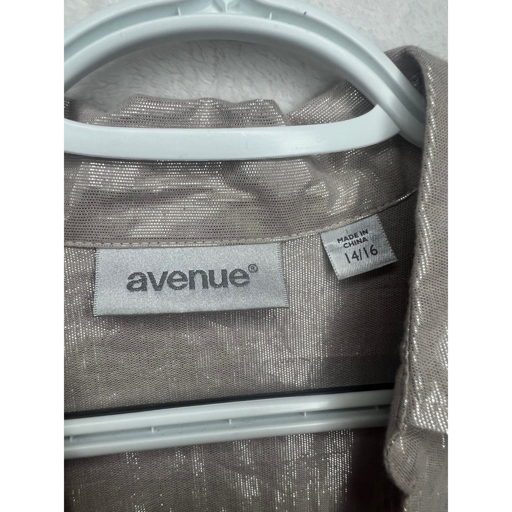 Avenue Womens 14/16 Metallic Shimmer Button Down Shirt Champagne Gold Top - Picture 6 of 8